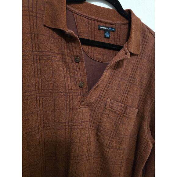 VanHeusen Men's Vintage Look Brown Long Sleeve Polo Size Large Tall - Picture 2 of 6